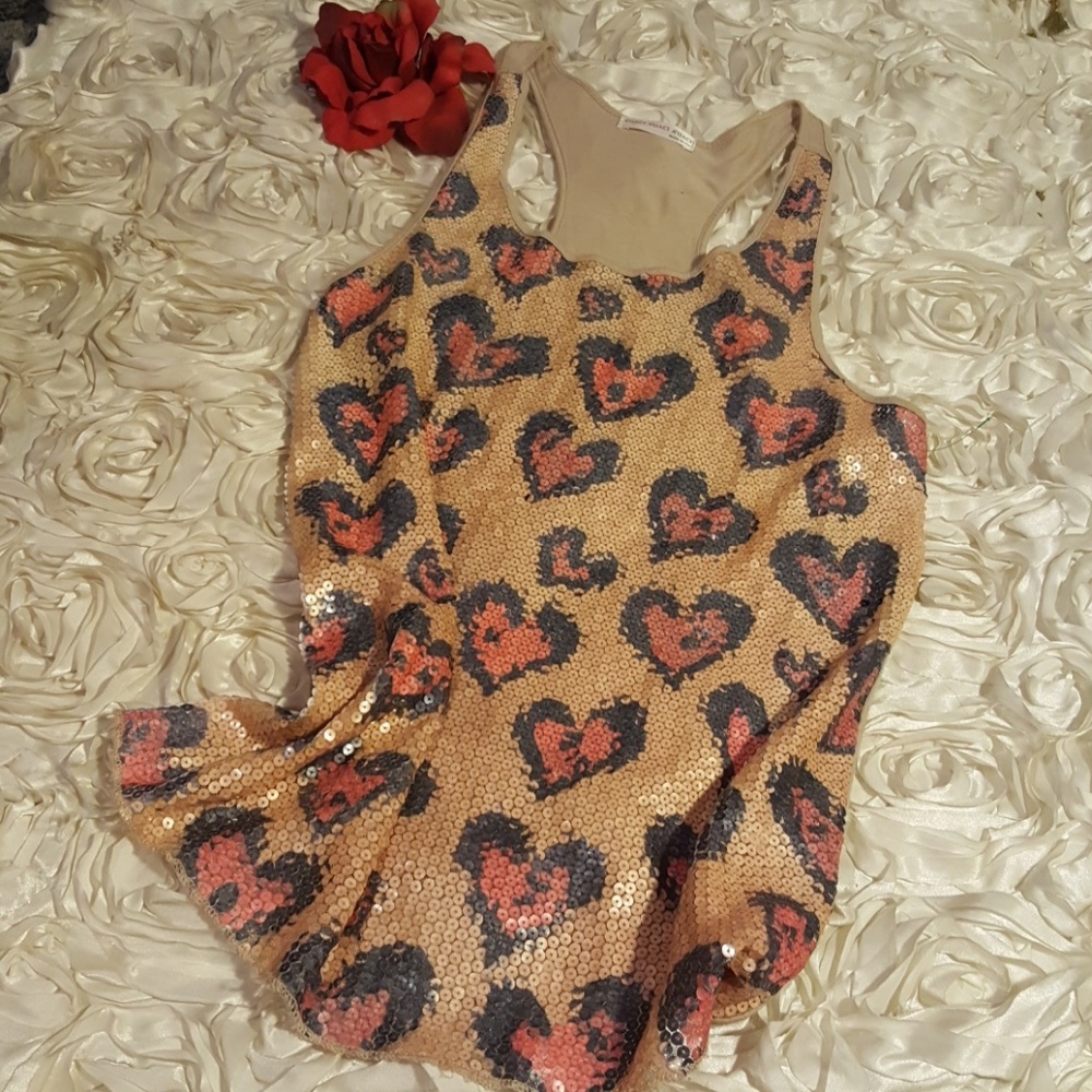 A'gaci Womens Sequins Heart Blouse Tank Top - Sz Medium